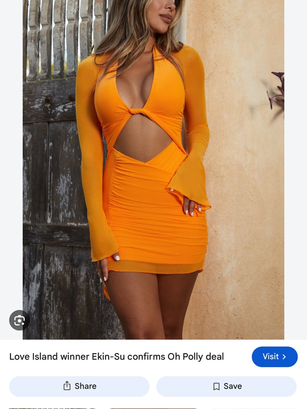 Oh Polly Orange Cutout Long Sleeve Bodycon Dress
